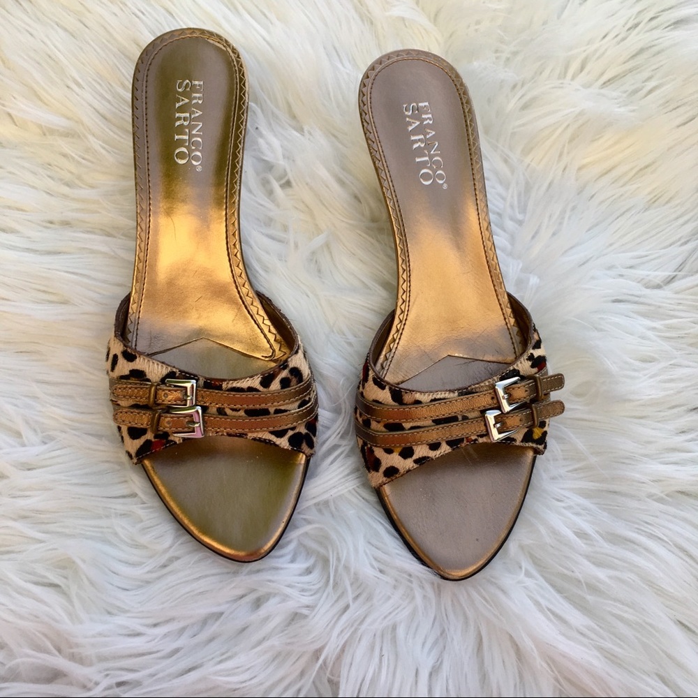 Franco Sarto leather leopard sandal heels